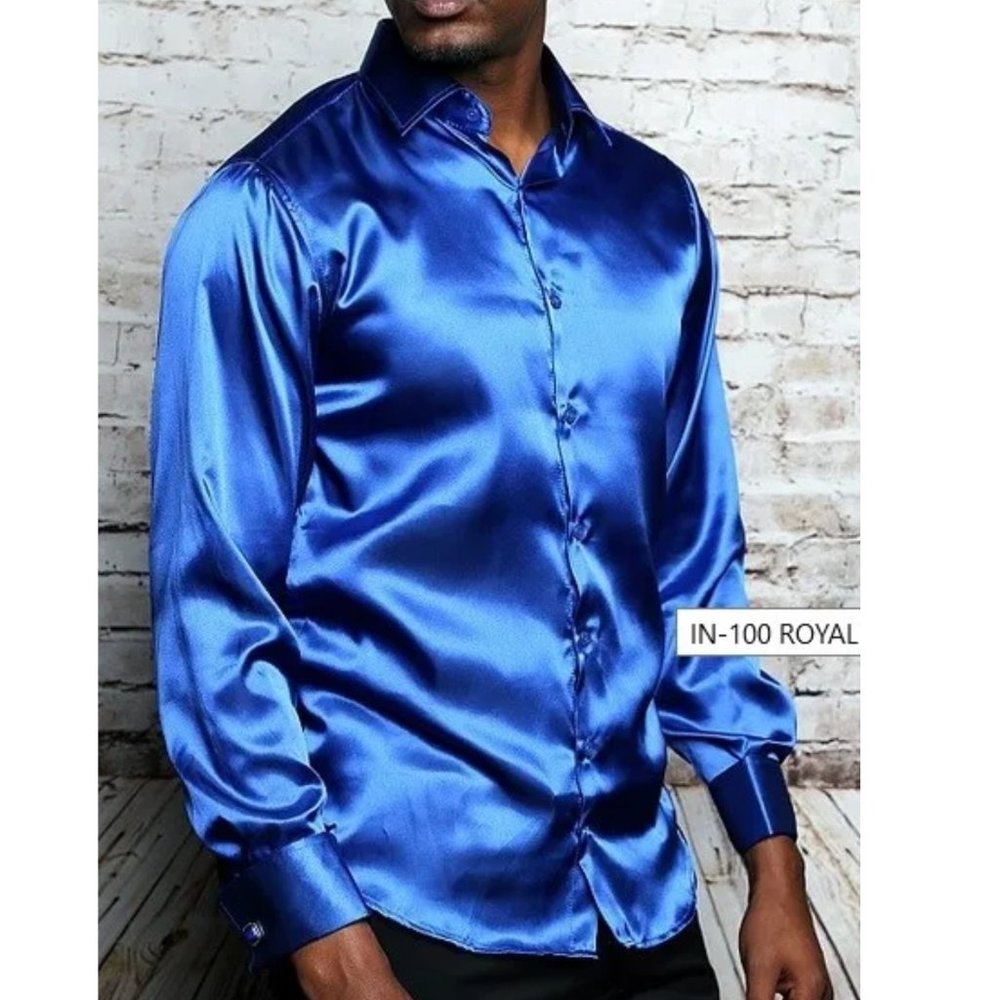 Insomnia by Manzini Satin Spandex Stretch Dress Shirt, Royal Blue, XL/2XL/3XL